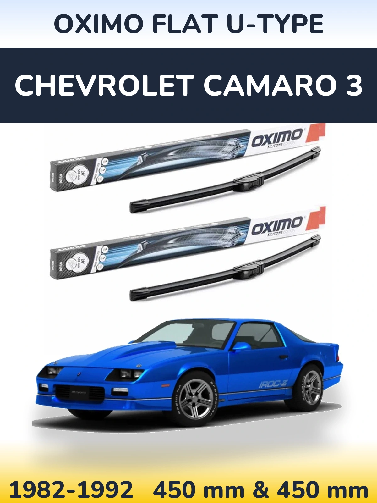 Sada předních stěračů Oximo Flat U-type 450 a 450 mm pro Chevrolet Camaro 3 1982-1992