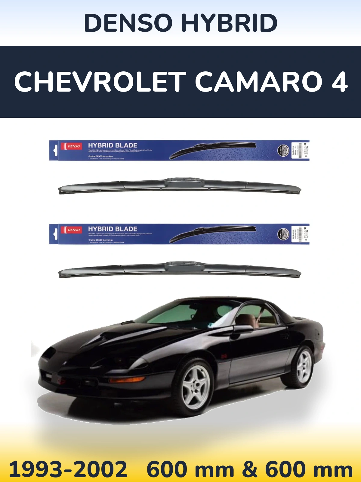 Sada předních stěračů Denso Hybrid 600 a 600 mm pro Chevrolet Camaro 4 1993-2002