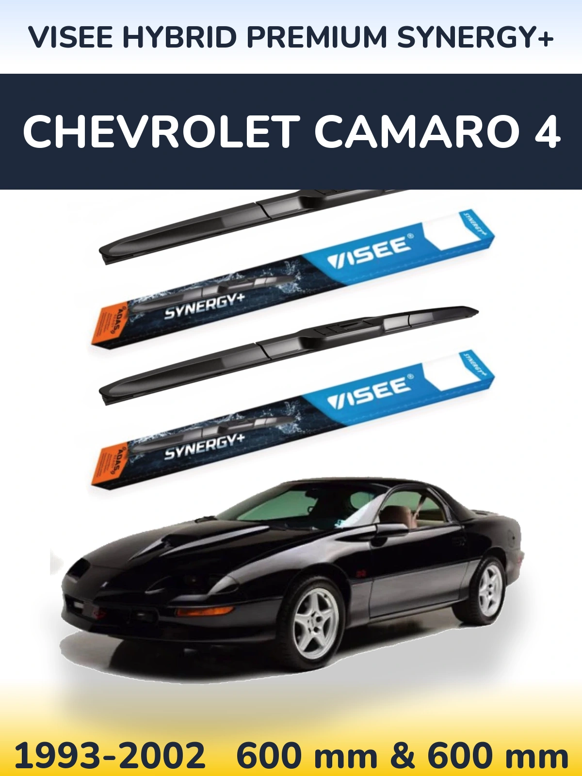 Комплект передніх щіток VISEE HYBRID PREMIUM SYNERGY+ 600 & 600 мм для Chevrolet Camaro 4 1993-2002