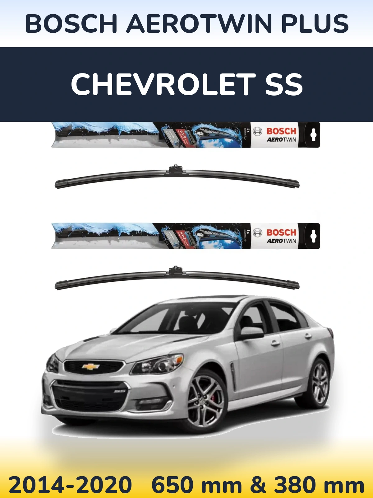Sada předních stěračů BOSCH AeroTwin Plus 650 a 380 mm pro Chevrolet SS 2014-2020