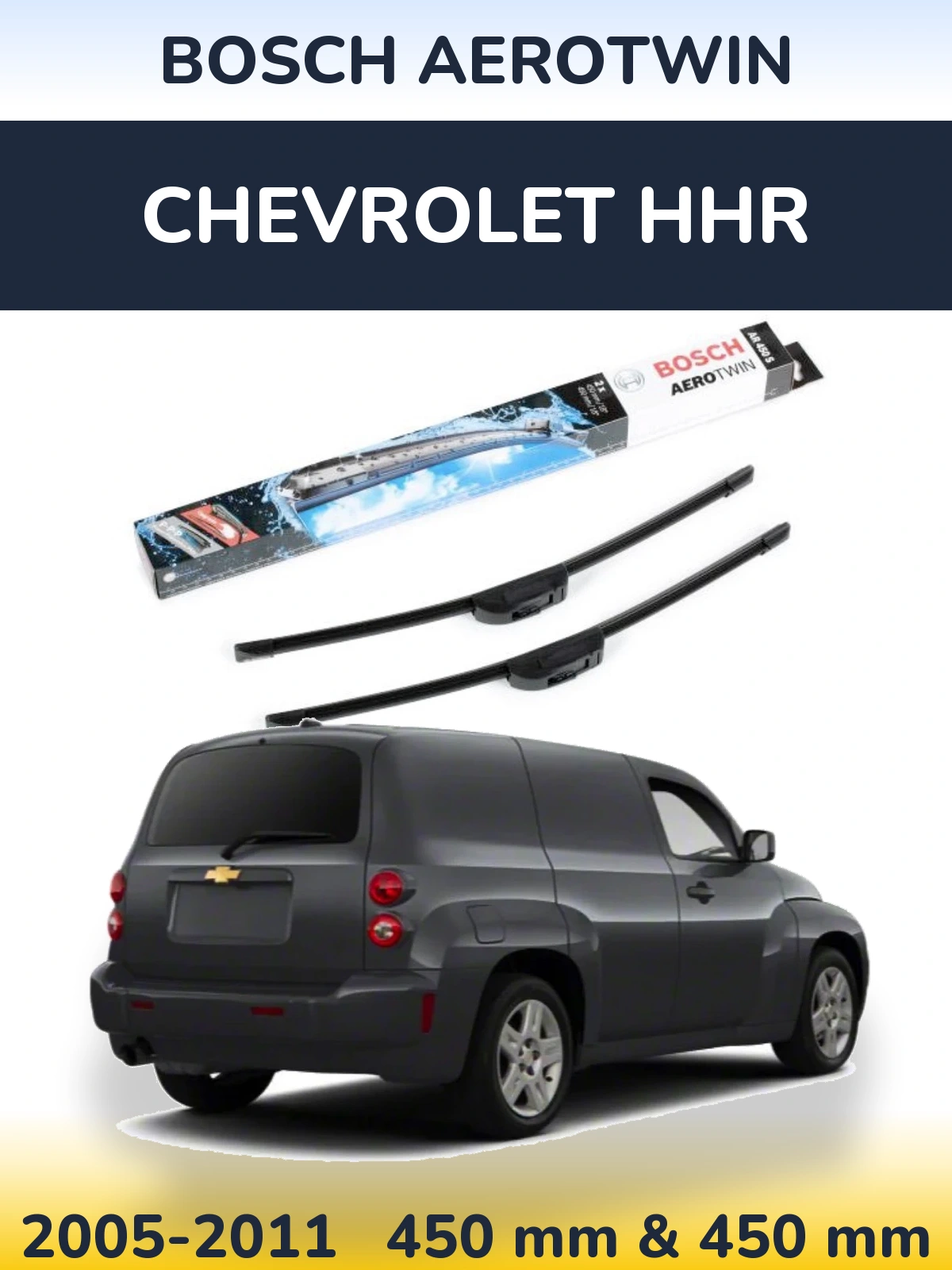 Sada předních stěračů BOSCH AeroTwin 450 a 450 mm pro Chevrolet HHR 2005-2011