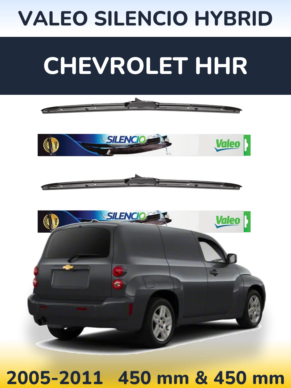 Sada předních stěračů Valeo Silencio Hybrid 450 a 450 mm pro Chevrolet HHR 2005-2011