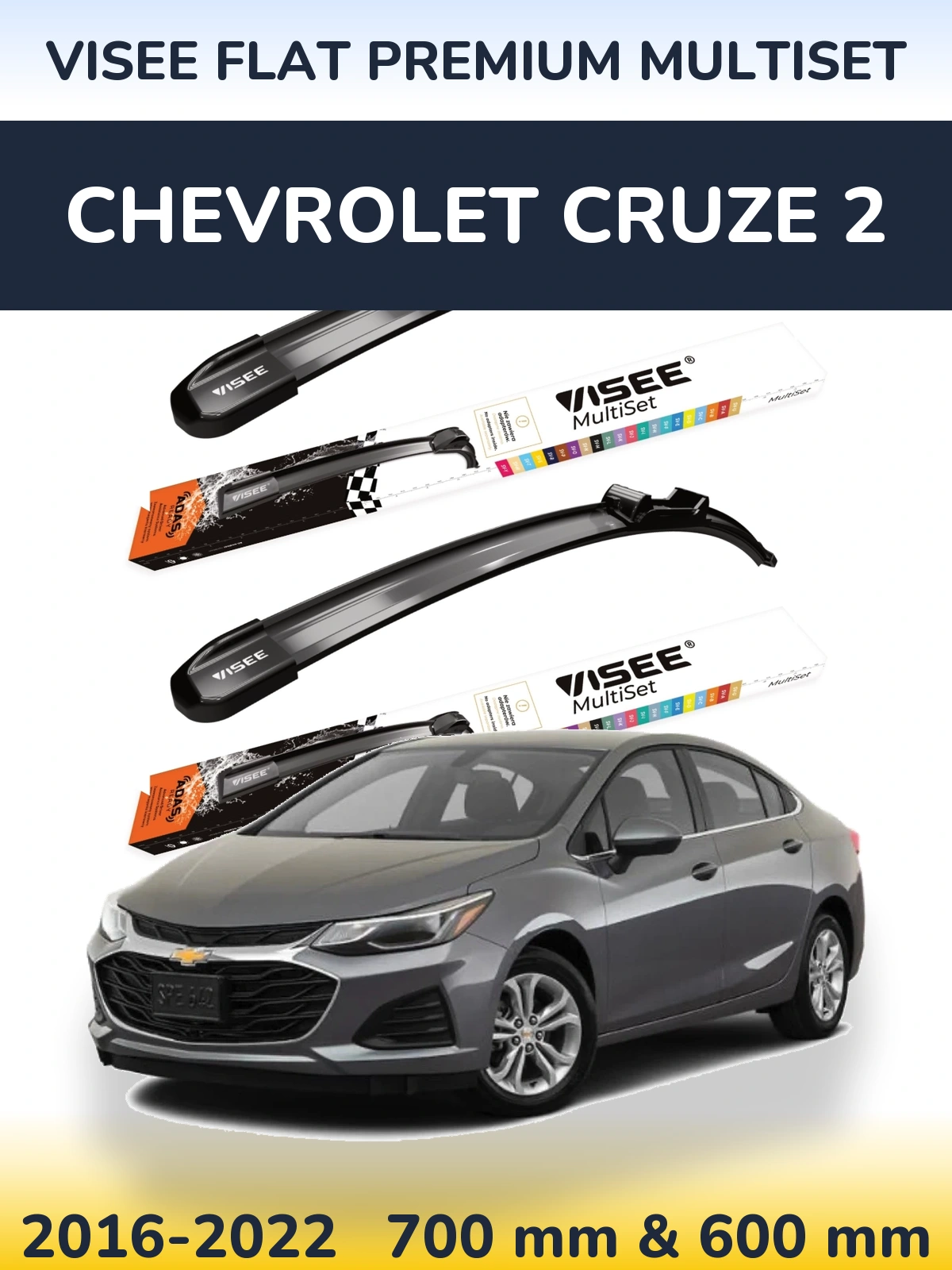 Sada předních stěračů VISEE FLAT PREMIUM MultiSet 700 a 600 mm pro Chevrolet Cruze 2 2016-2022