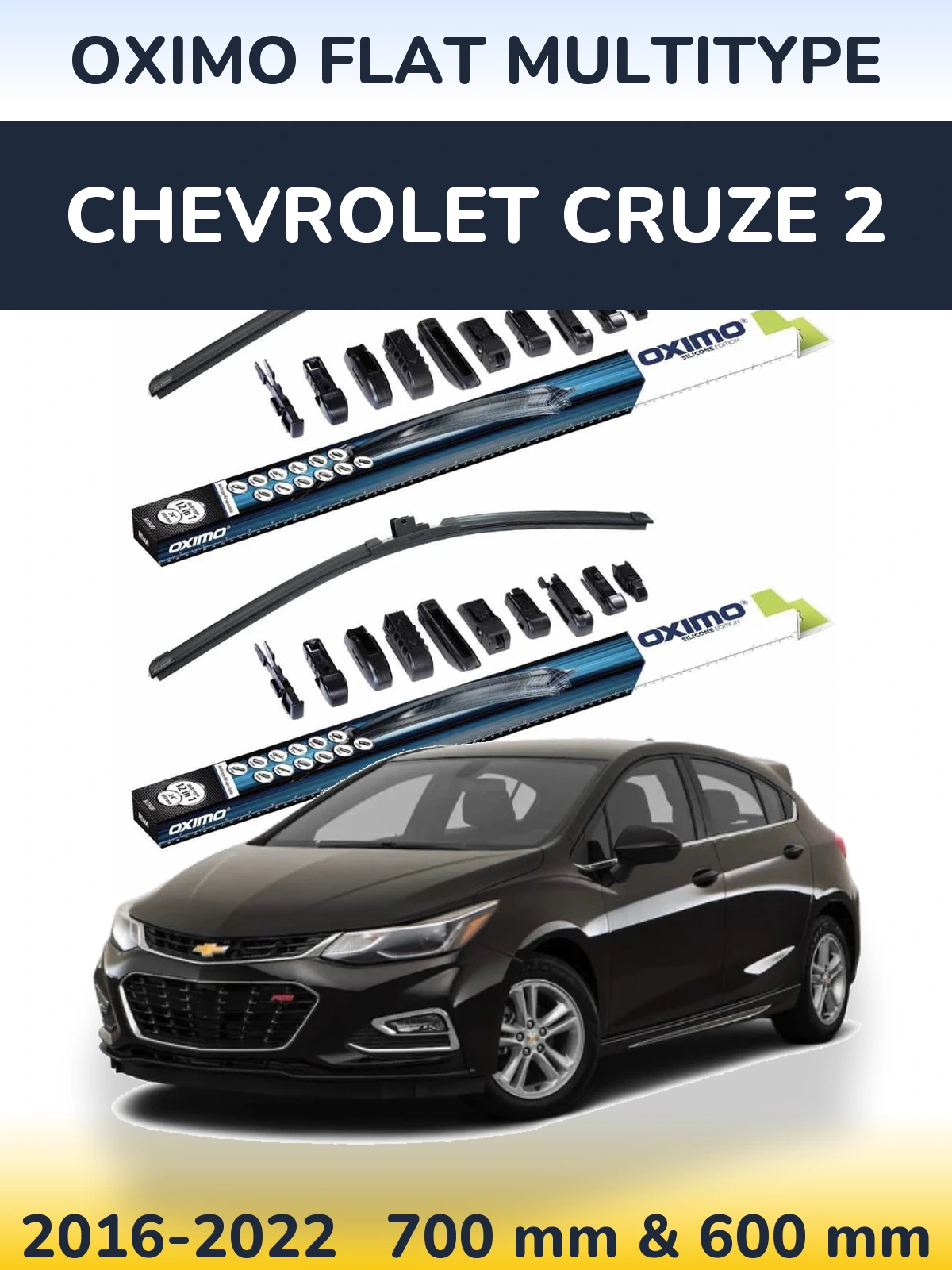Sada předních stěračů Oximo Flat MultiType 700 a 600 mm pro Chevrolet Cruze 2 2016-2022