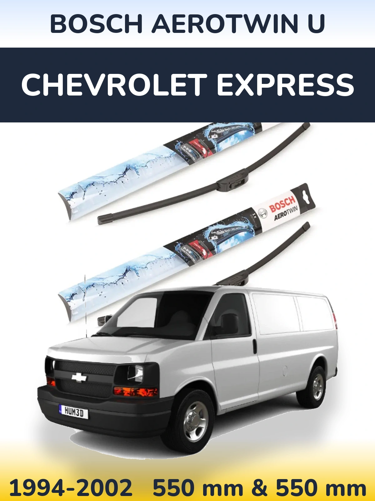 Sada předních stěračů BOSCH AeroTwin U 550 a 550 mm pro Chevrolet Express 1994-2002