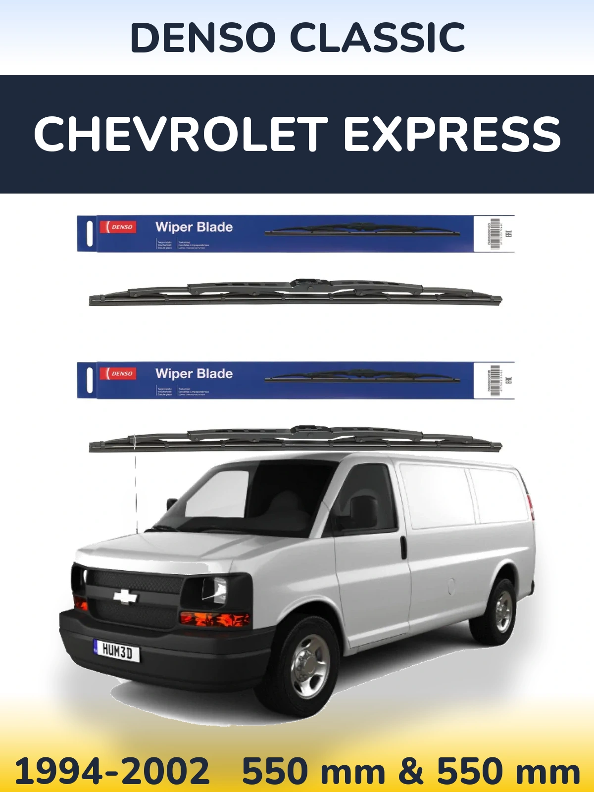 Sada předních stěračů Denso Classic 550 a 550 mm pro Chevrolet Express 1994-2002