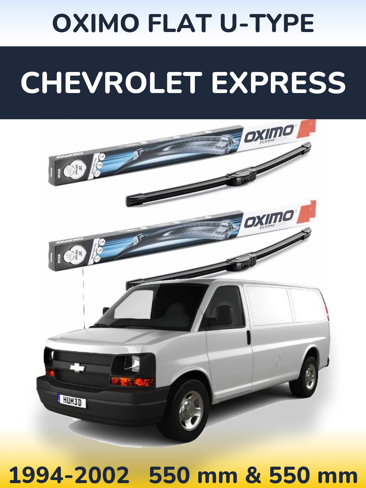 Sada předních stěračů Oximo Flat U-type 550 a 550 mm pro Chevrolet Express 1994-2002