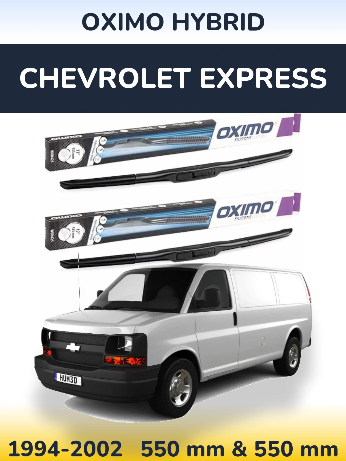 Sada předních stěračů Oximo Hybrid 550 a 550 mm pro Chevrolet Express 1994-2002
