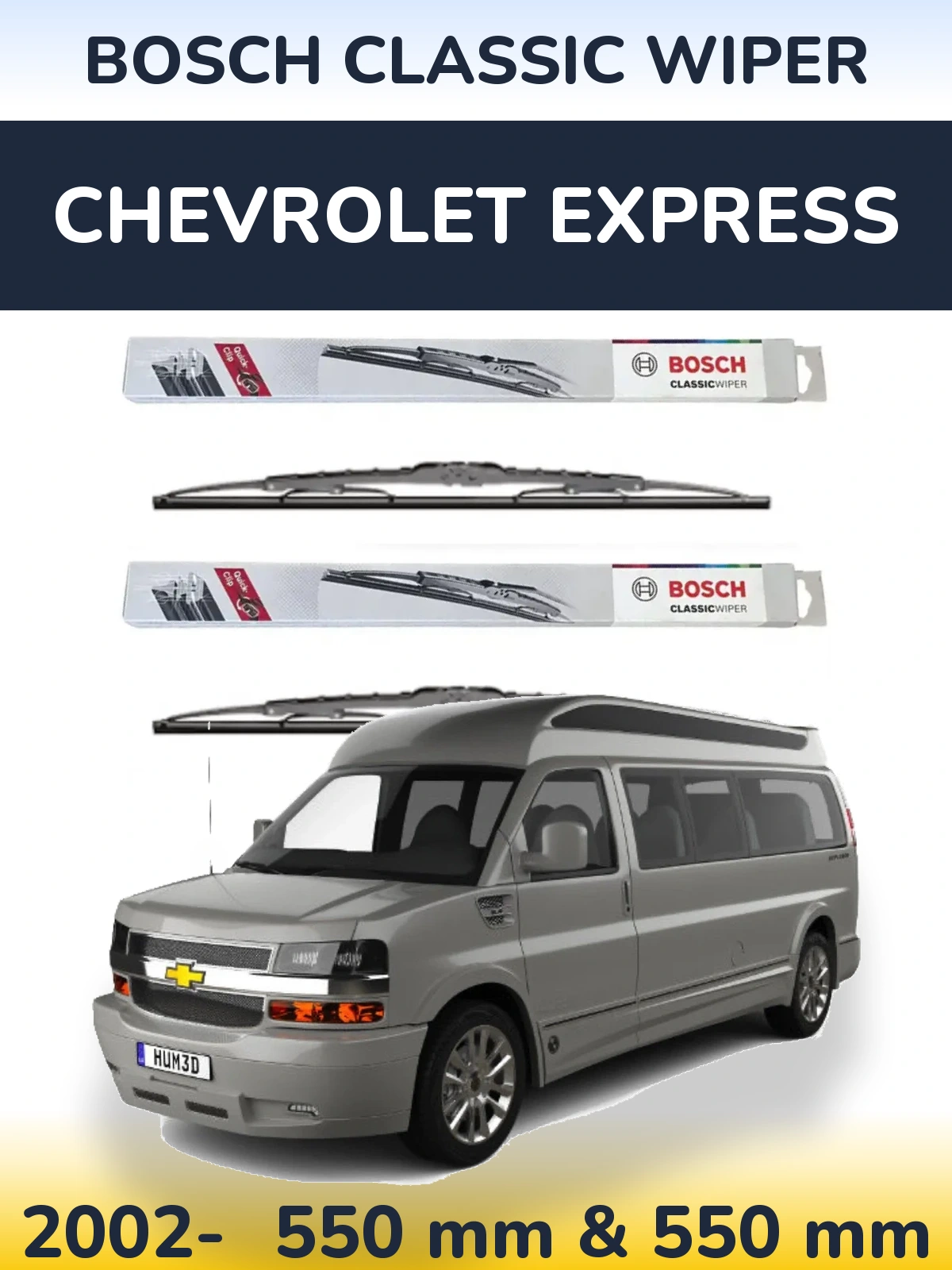Sada předních stěračů BOSCH Classic Wiper 550 a 550 mm pro Chevrolet Express 2002-2026