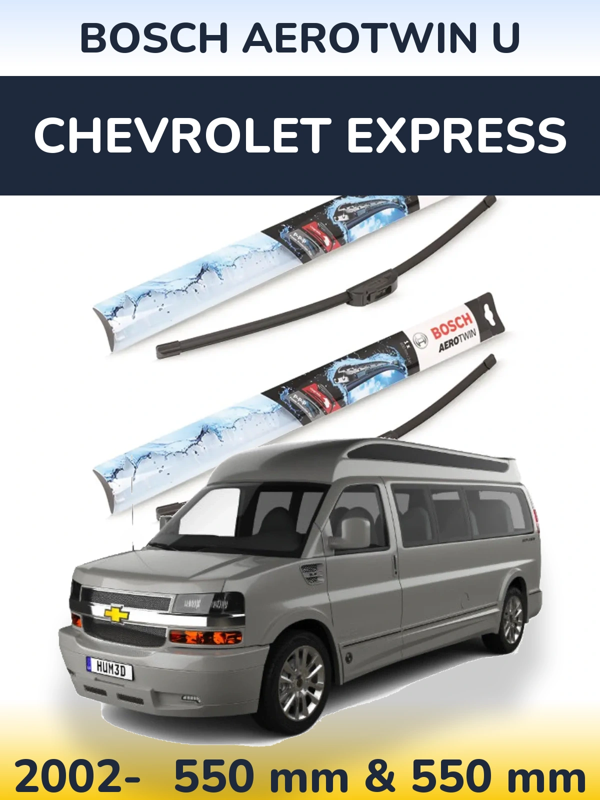 Sada předních stěračů BOSCH AeroTwin U 550 a 550 mm pro Chevrolet Express 2002-2026