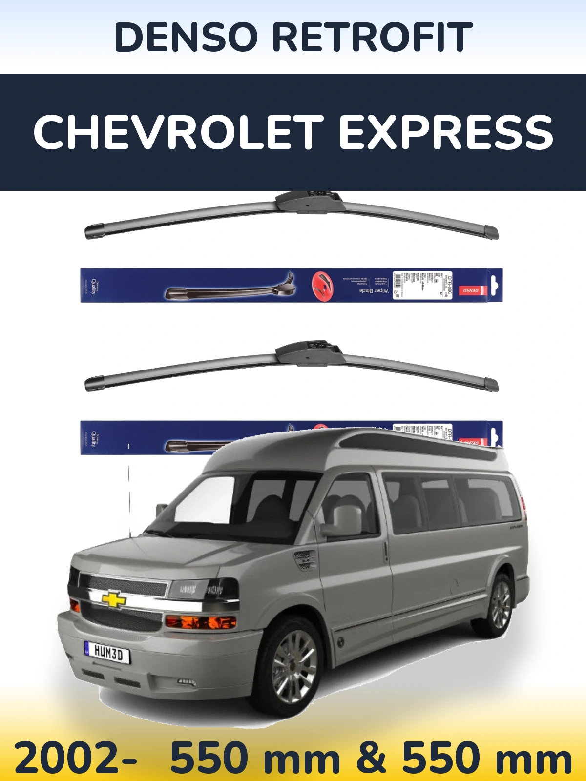 Sada předních stěračů Denso Retrofit 550 a 550 mm pro Chevrolet Express 2002-2026