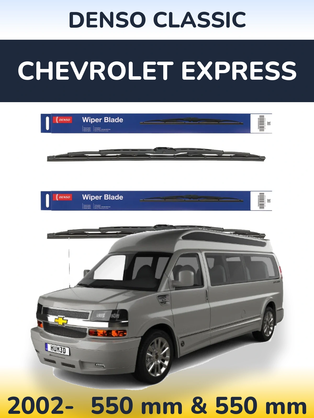 Sada předních stěračů Denso Classic 550 a 550 mm pro Chevrolet Express 2002-2026