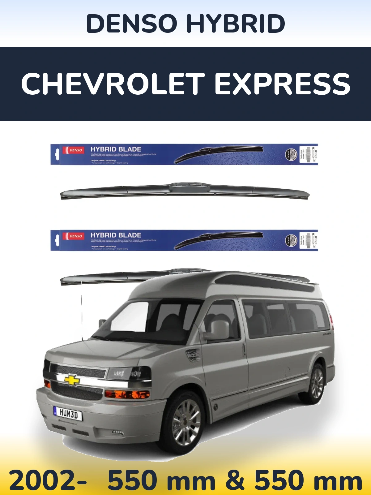 Sada předních stěračů Denso Hybrid 550 a 550 mm pro Chevrolet Express 2002-2026