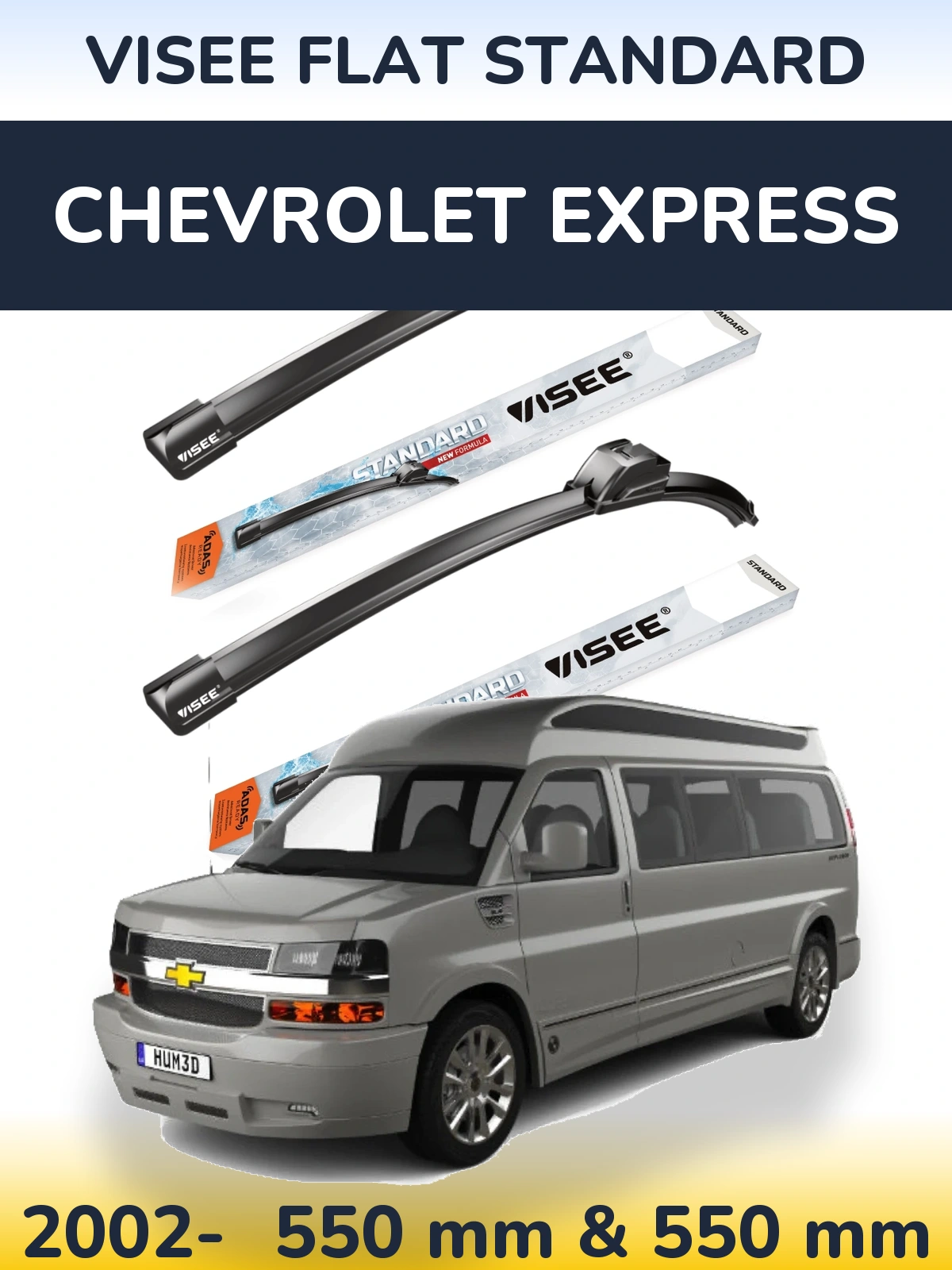 Sada předních stěračů VISEE FLAT STANDARD 550 a 550 mm pro Chevrolet Express 2002-2026