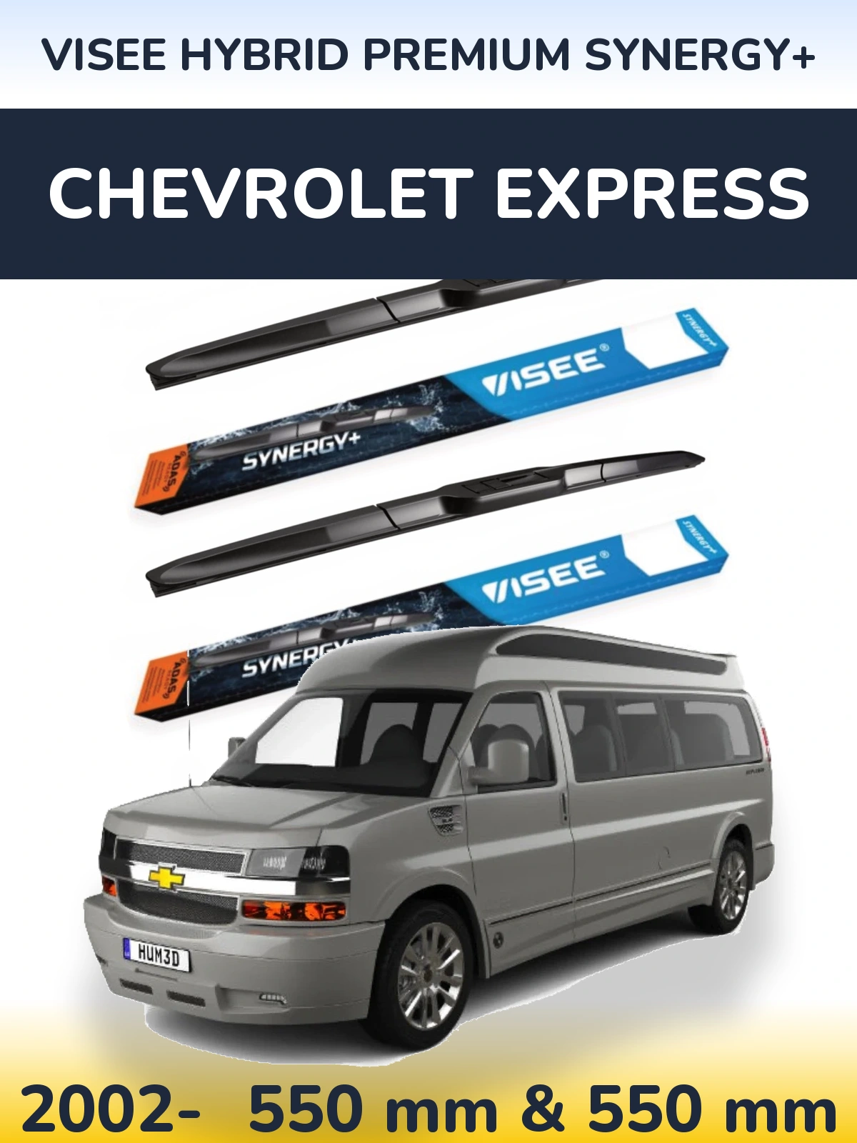 Sada předních stěračů VISEE HYBRID PREMIUM SYNERGY+ 550 a 550 mm pro Chevrolet Express 2002-2026