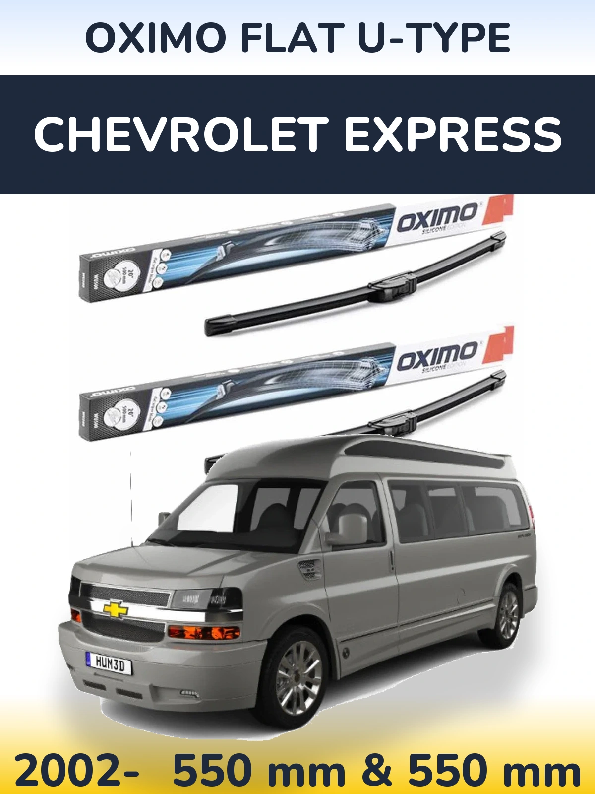 Sada předních stěračů Oximo Flat U-type 550 a 550 mm pro Chevrolet Express 2002-2026