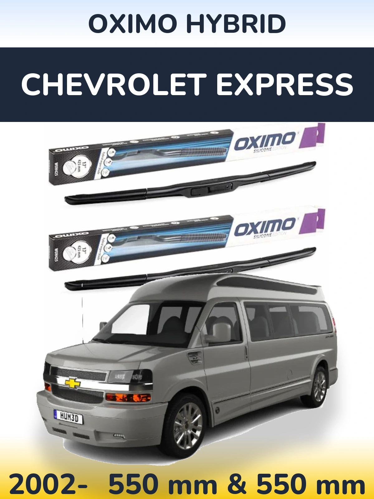 Комплект передніх щіток Oximo Hybrid 550 & 550 мм для Chevrolet Express 2002-2026