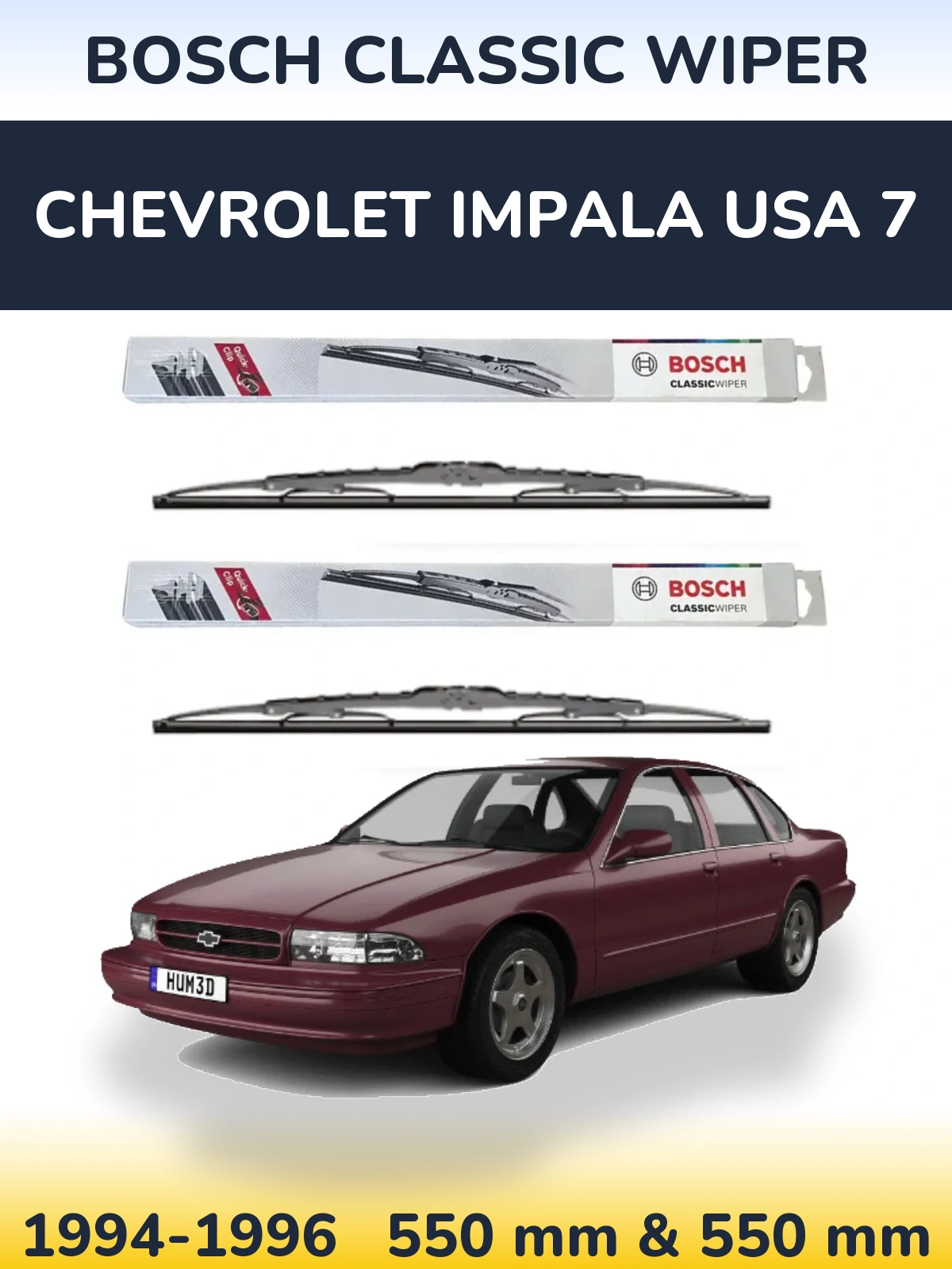 Sada předních stěračů BOSCH Classic Wiper 550 a 550 mm pro Chevrolet Impala USA 7 1994-1996