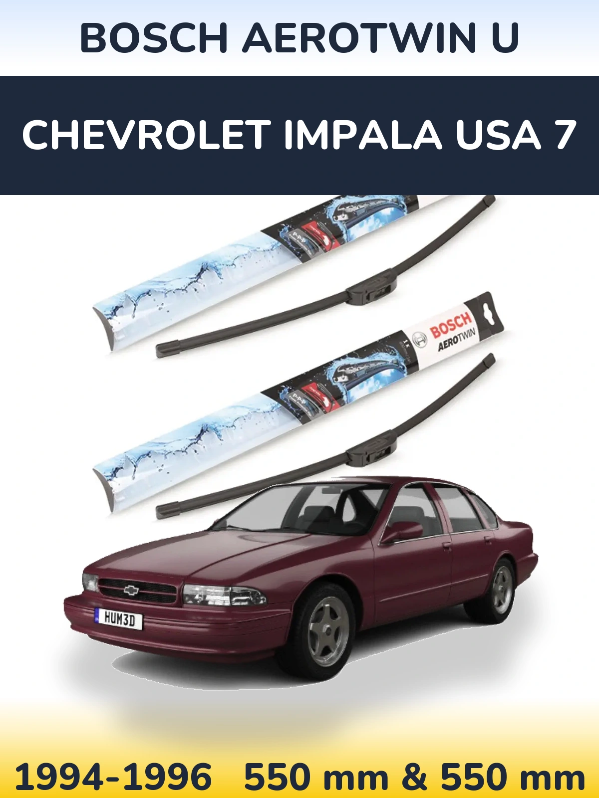 Sada předních stěračů BOSCH AeroTwin U 550 a 550 mm pro Chevrolet Impala USA 7 1994-1996