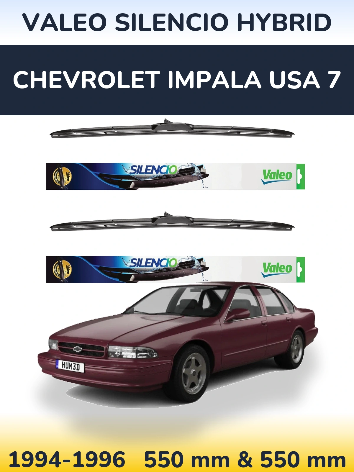 Комплект передніх щіток Valeo Silencio Hybrid 550 & 550 мм для Chevrolet Impala USA 7 1994-1996