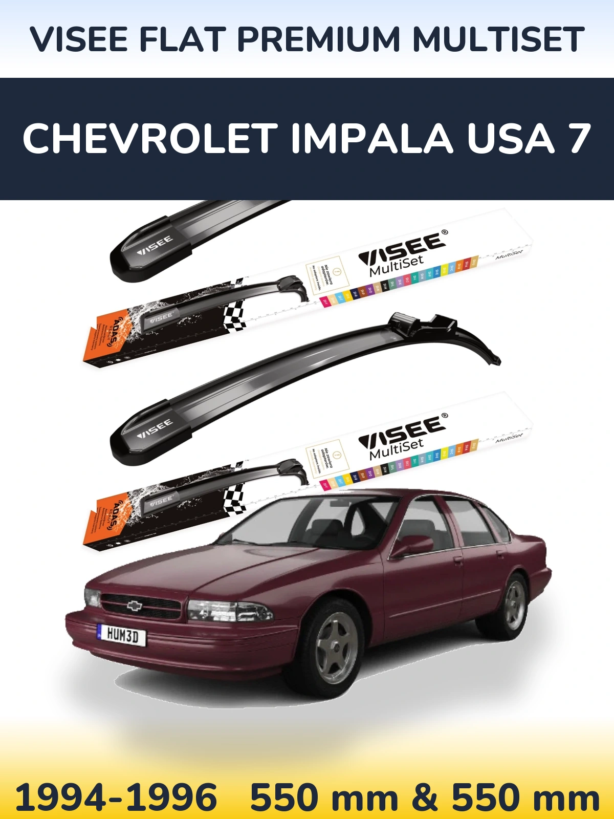 Sada předních stěračů VISEE FLAT PREMIUM MultiSet 550 a 550 mm pro Chevrolet Impala USA 7 1994-1996