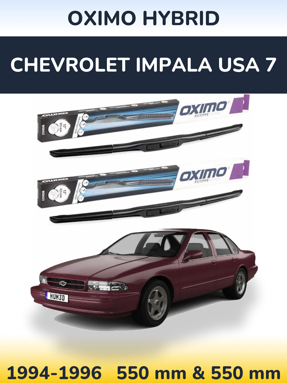 Sada předních stěračů Oximo Hybrid 550 a 550 mm pro Chevrolet Impala USA 7 1994-1996