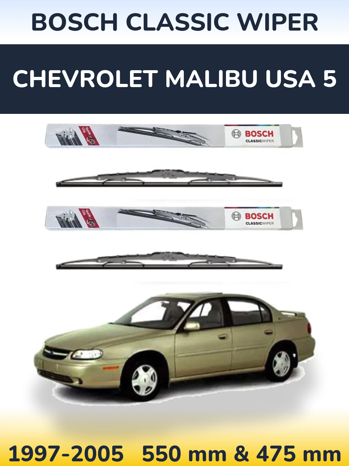 Sada předních stěračů BOSCH Classic Wiper 550 a 475 mm pro Chevrolet Malibu USA 5 1997-2005