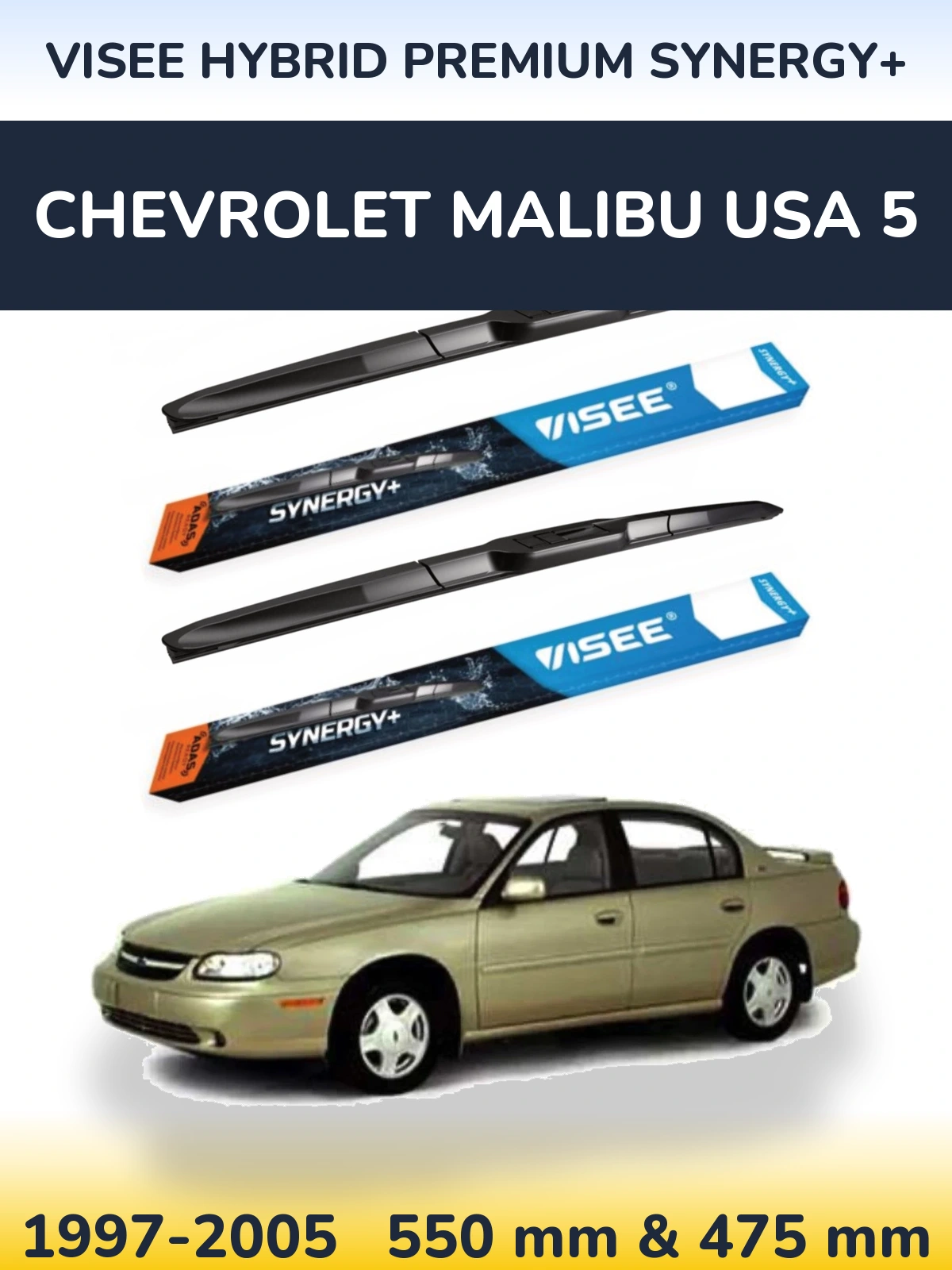 Sada předních stěračů VISEE HYBRID PREMIUM SYNERGY+ 550 a 475 mm pro Chevrolet Malibu USA 5 1997-2005