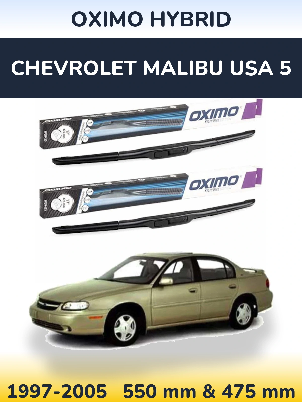 Sada předních stěračů Oximo Hybrid 550 a 475 mm pro Chevrolet Malibu USA 5 1997-2005