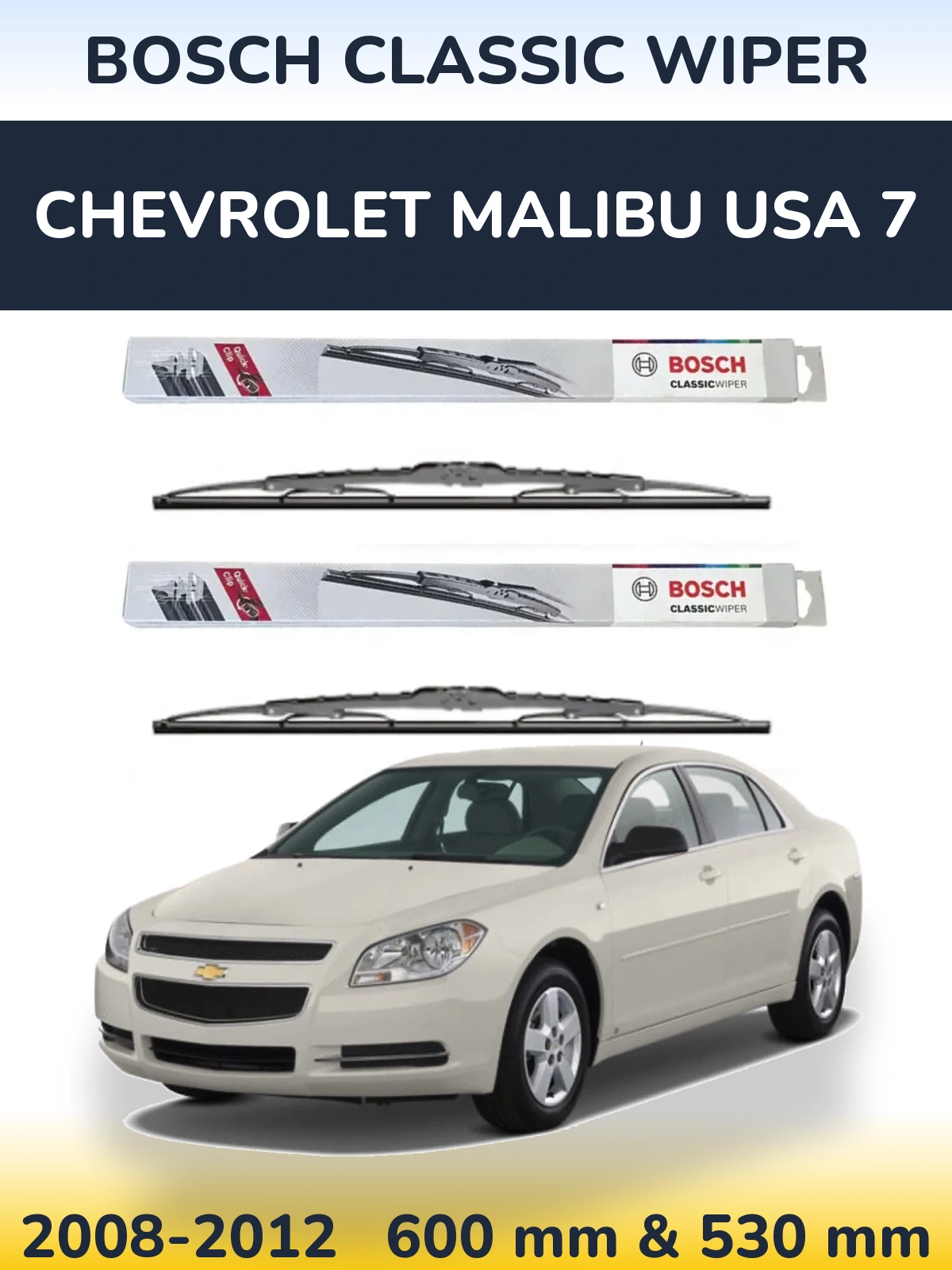 Sada předních stěračů BOSCH Classic Wiper 600 a 530 mm pro Chevrolet Malibu USA 7 2008-2012