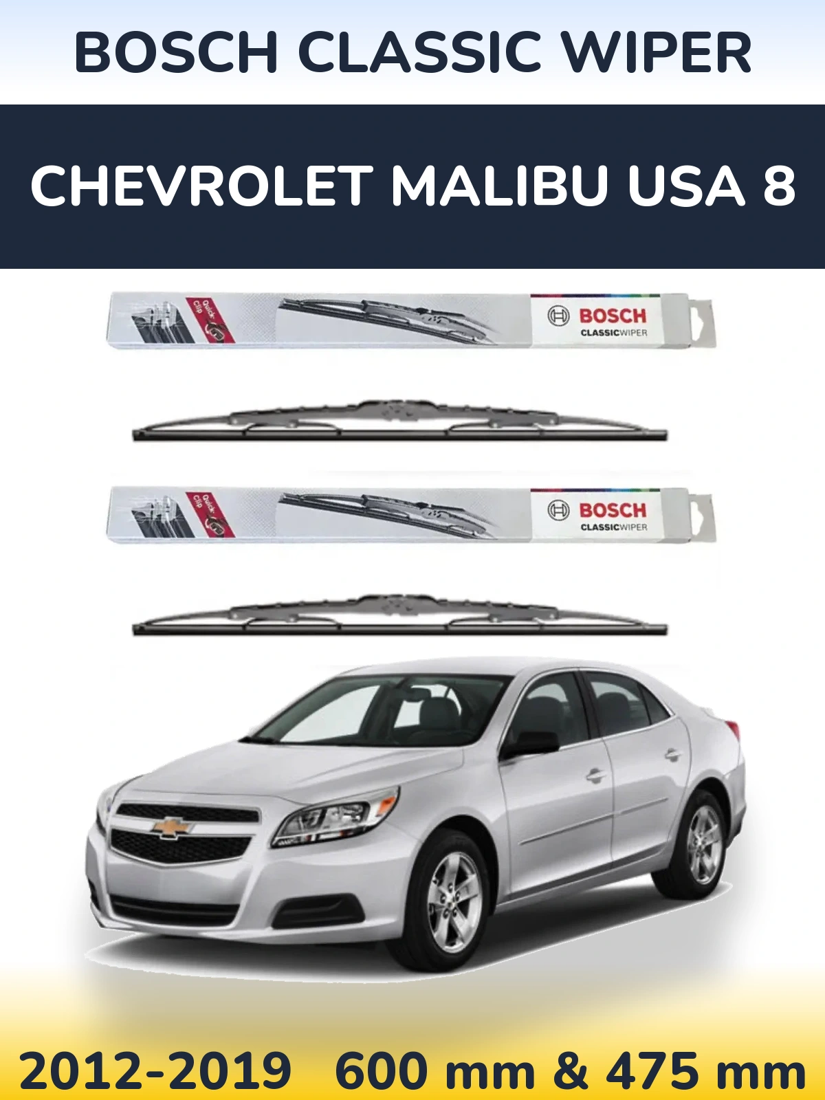 Sada předních stěračů BOSCH Classic Wiper 600 a 475 mm pro Chevrolet Malibu USA 8 2012-2019