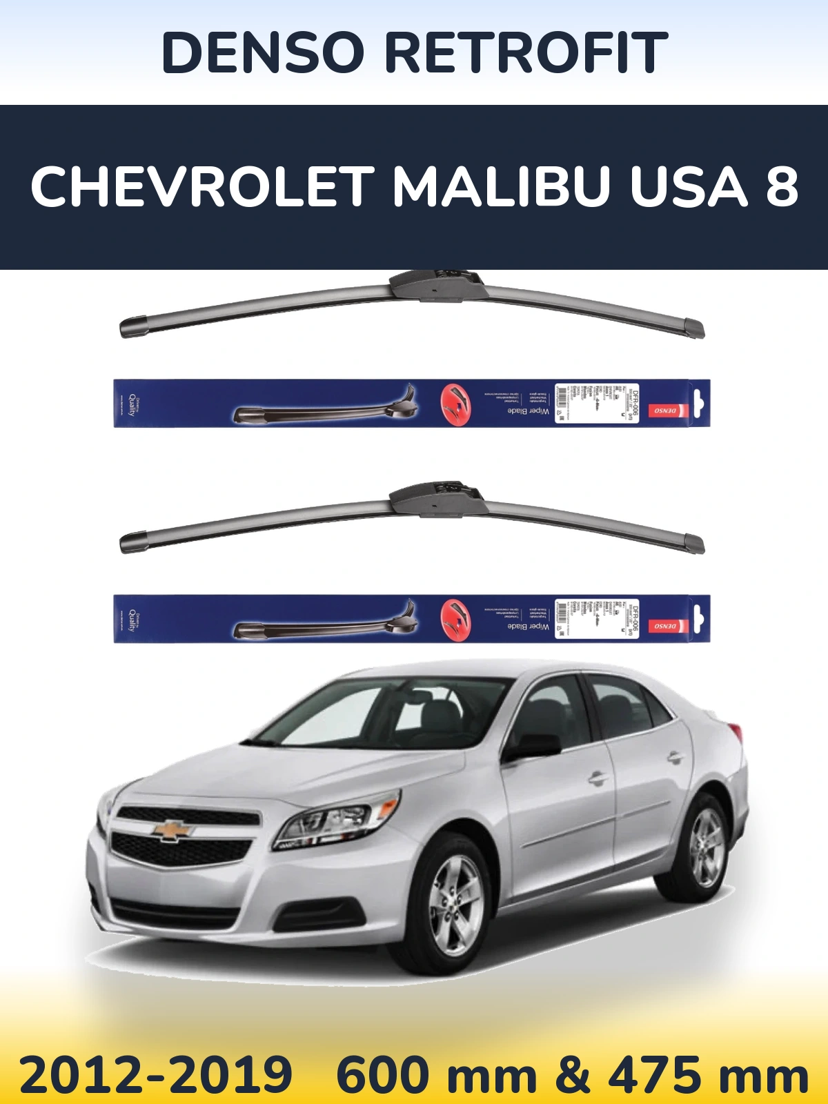 Sada předních stěračů Denso Retrofit 600 a 475 mm pro Chevrolet Malibu USA 8 2012-2019