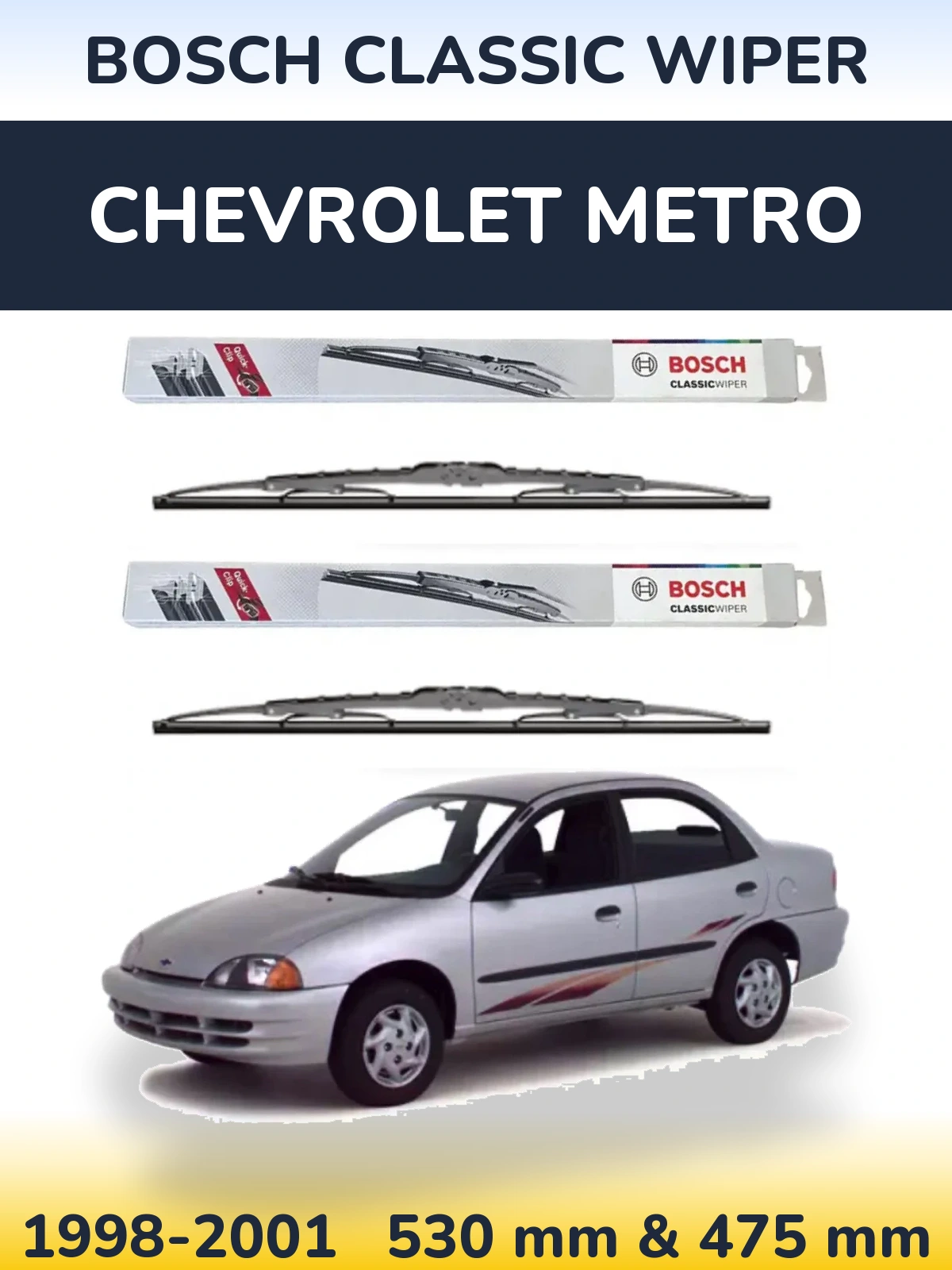 Sada předních stěračů BOSCH Classic Wiper 530 a 475 mm pro Chevrolet Metro 1998-2001