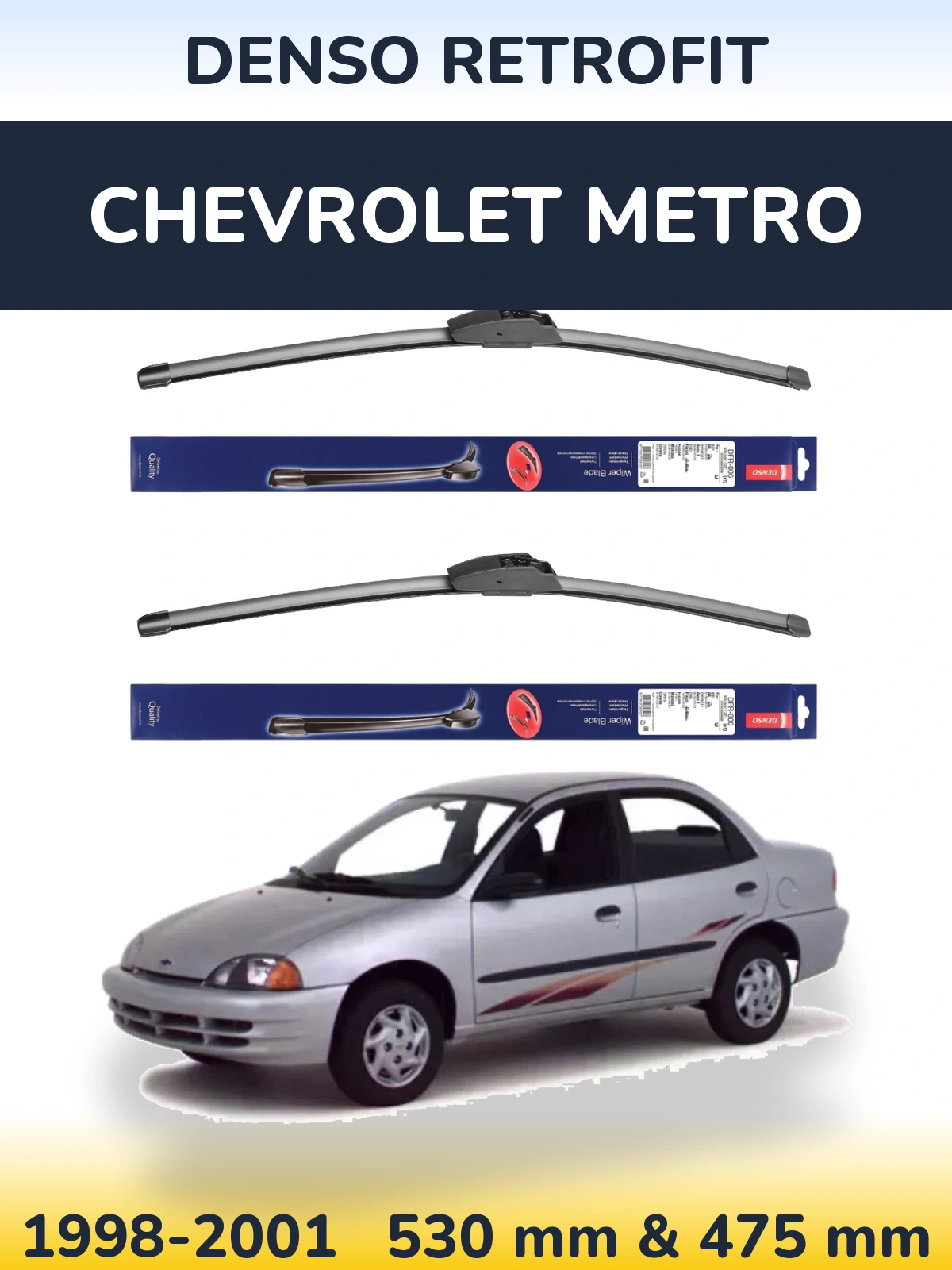Sada předních stěračů Denso Retrofit 530 a 475 mm pro Chevrolet Metro 1998-2001