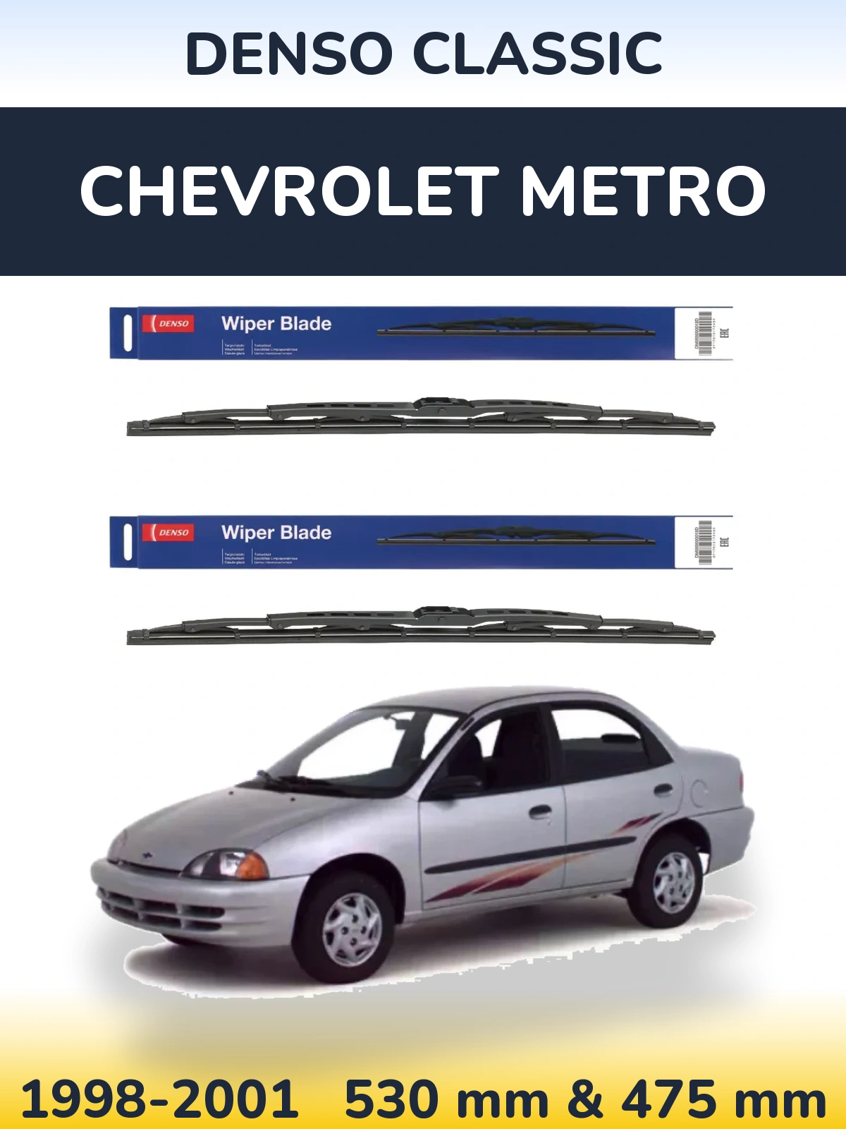 Sada předních stěračů Denso Classic 530 a 475 mm pro Chevrolet Metro 1998-2001