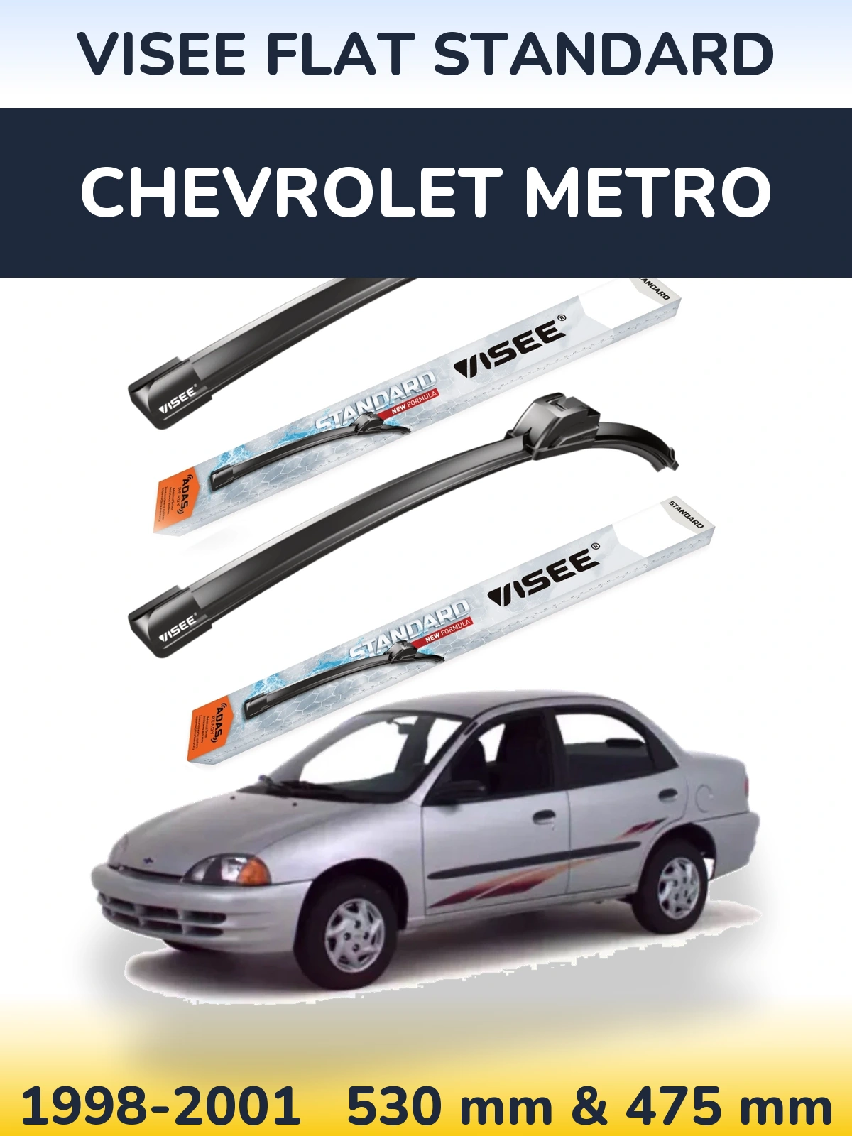 Комплект передніх щіток VISEE FLAT STANDARD 530 & 475 мм для Chevrolet Metro 1998-2001