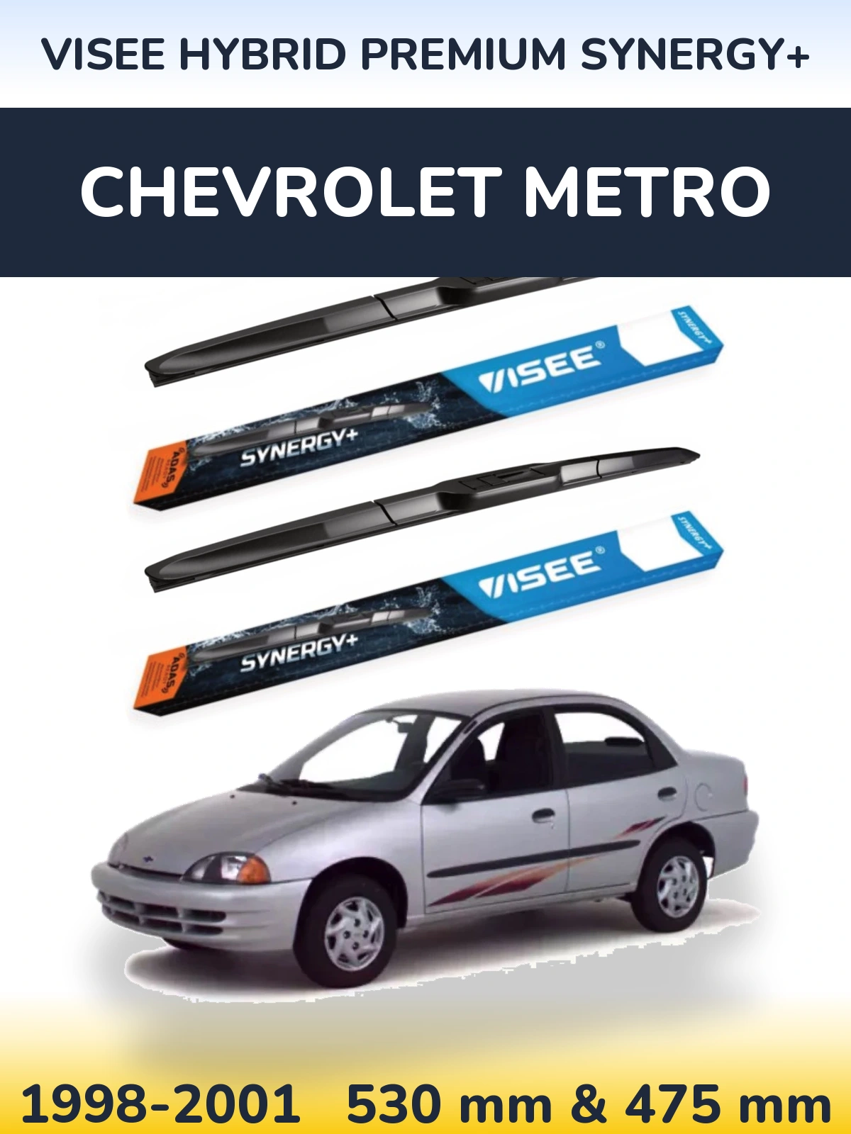 Sada předních stěračů VISEE HYBRID PREMIUM SYNERGY+ 530 a 475 mm pro Chevrolet Metro 1998-2001