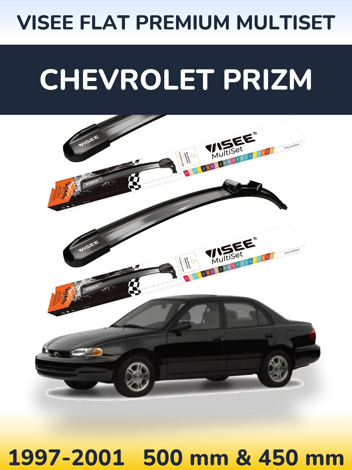Sada předních stěračů VISEE FLAT PREMIUM MultiSet 500 a 450 mm pro Chevrolet Prizm 1997-2001