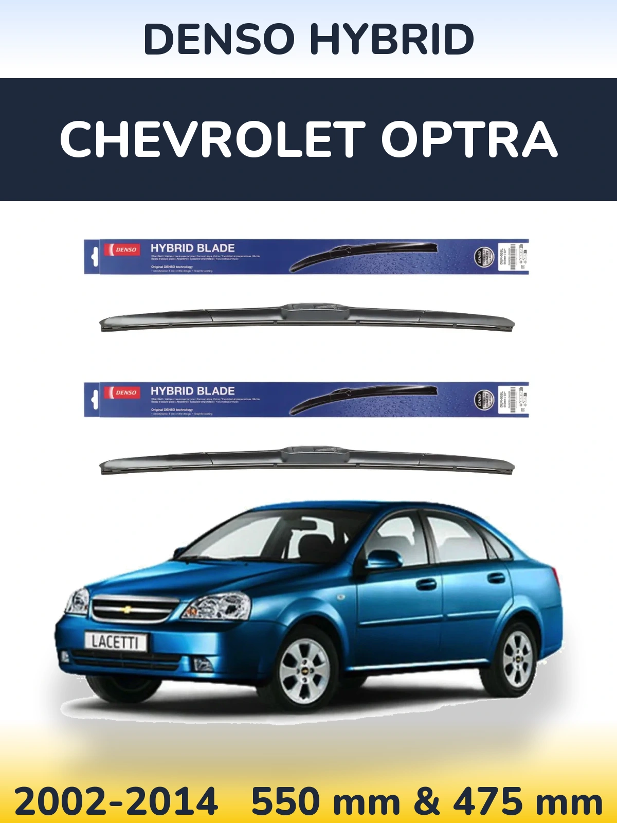 Sada předních stěračů Denso Hybrid 550 a 475 mm pro Chevrolet Optra 2002-2014
