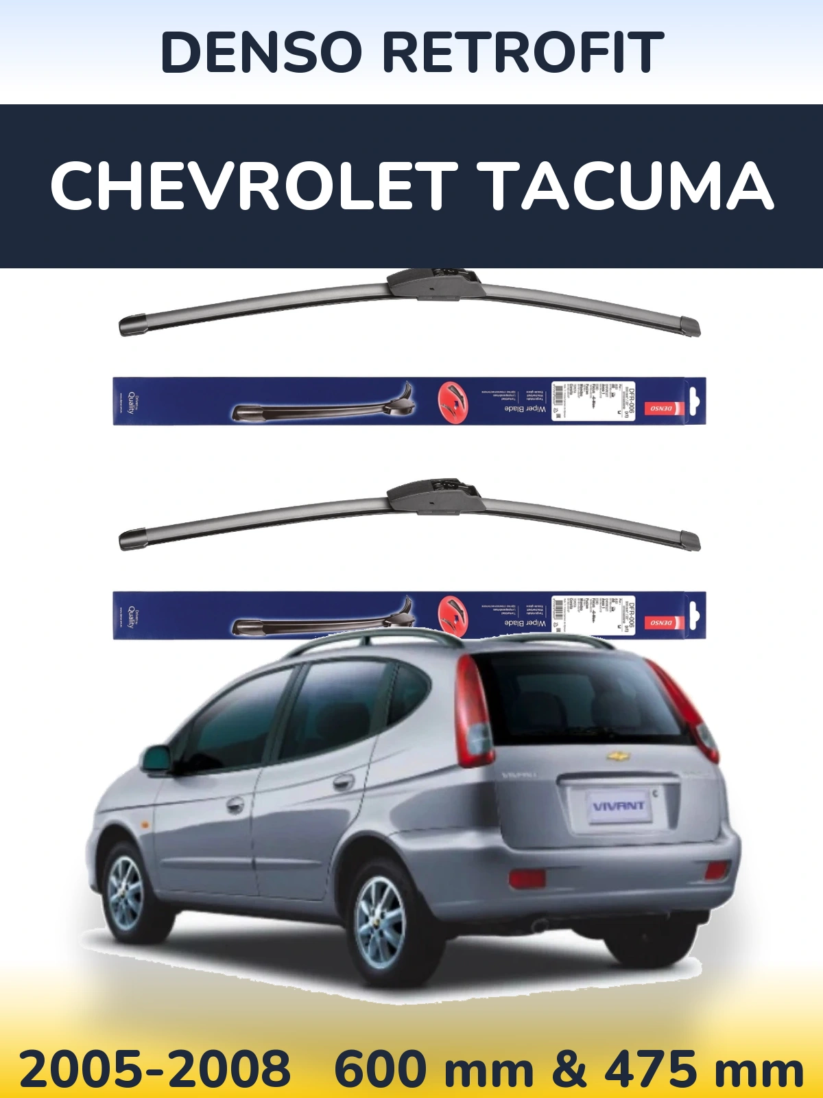 Sada předních stěračů Denso Retrofit 600 a 475 mm pro Chevrolet Tacuma 2005-2008