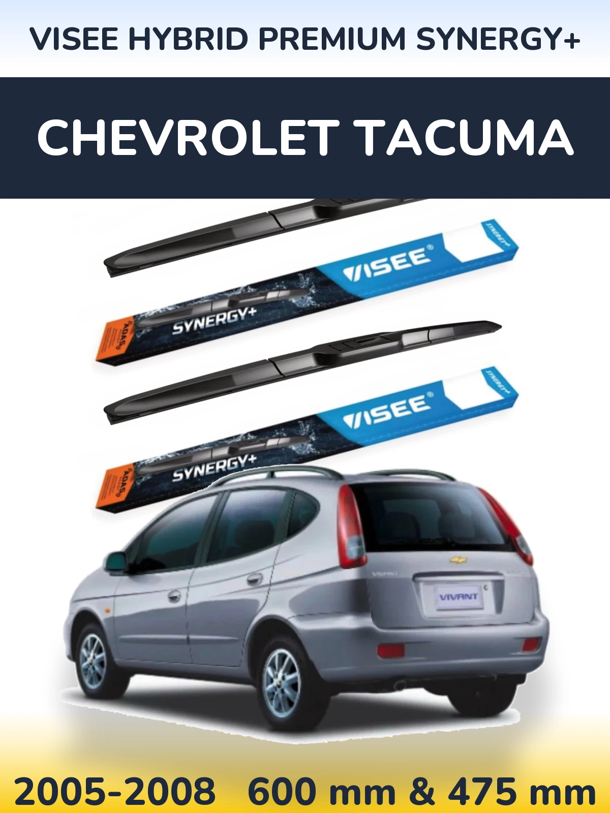 Комплект передніх щіток VISEE HYBRID PREMIUM SYNERGY+ 600 & 475 мм для Chevrolet Tacuma 2005-2008