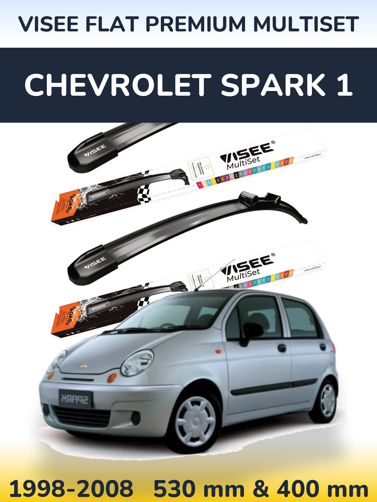 Sada předních stěračů VISEE FLAT PREMIUM MultiSet 530 a 400 mm pro Chevrolet Spark 1 1998-2008