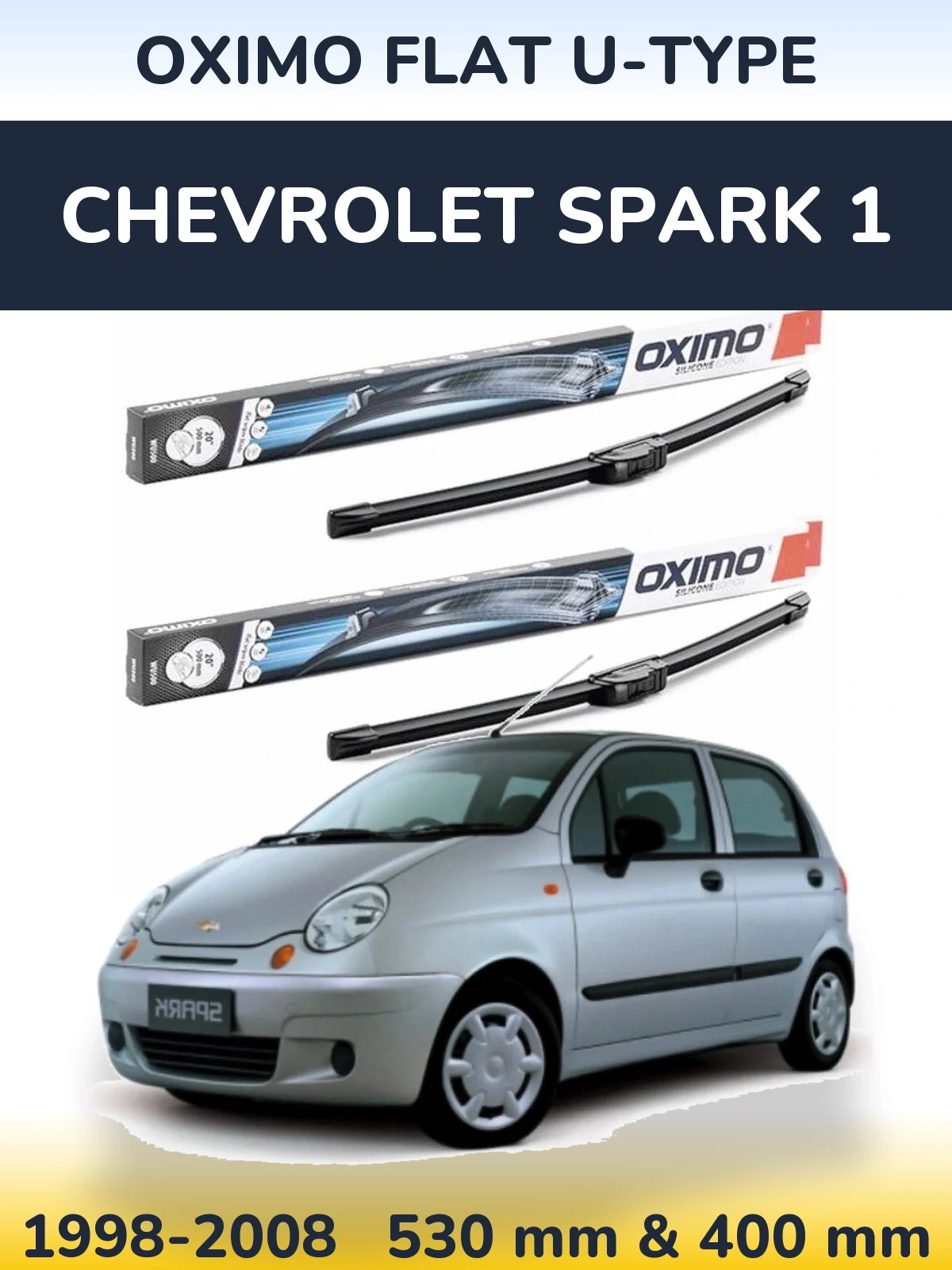 Sada předních stěračů Oximo Flat U-type 530 a 400 mm pro Chevrolet Spark 1 1998-2008