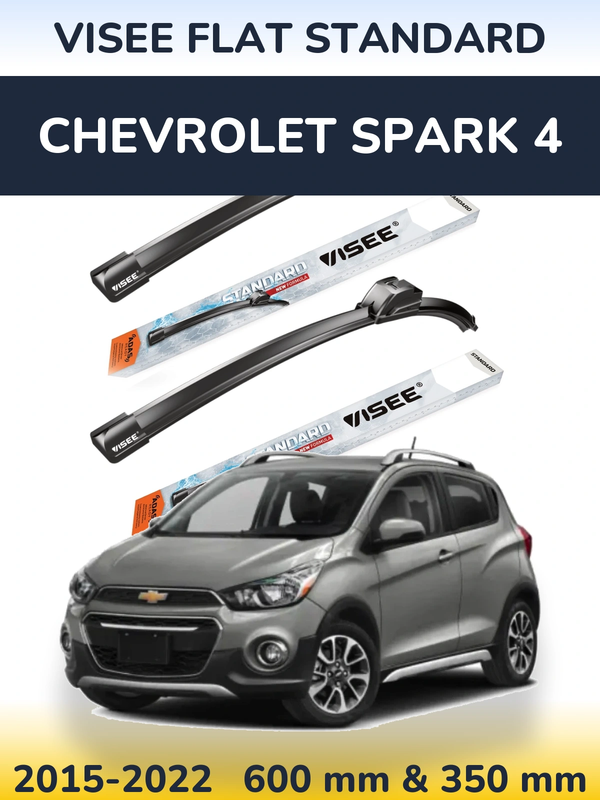 Комплект передніх щіток VISEE FLAT STANDARD 600 & 350 мм для Chevrolet Spark 4 2015-2022