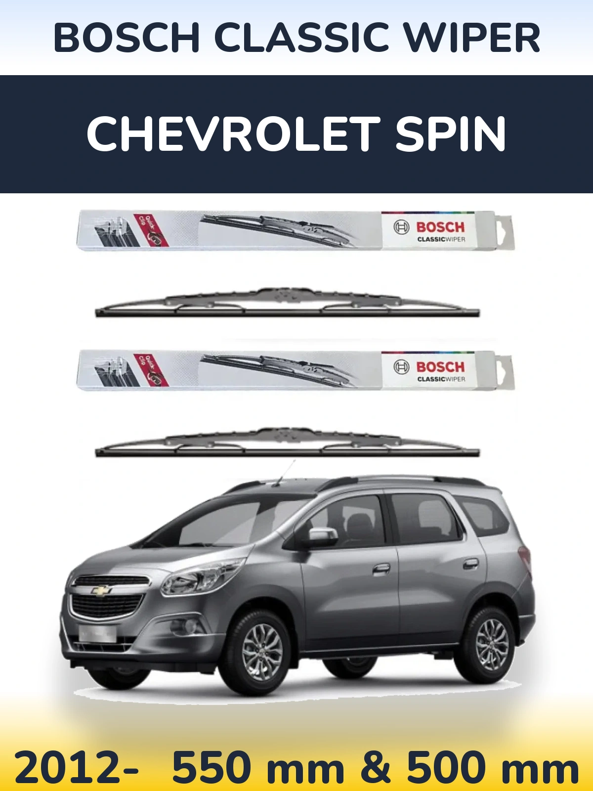Sada předních stěračů BOSCH Classic Wiper 550 a 500 mm pro Chevrolet Spin 2012-2026
