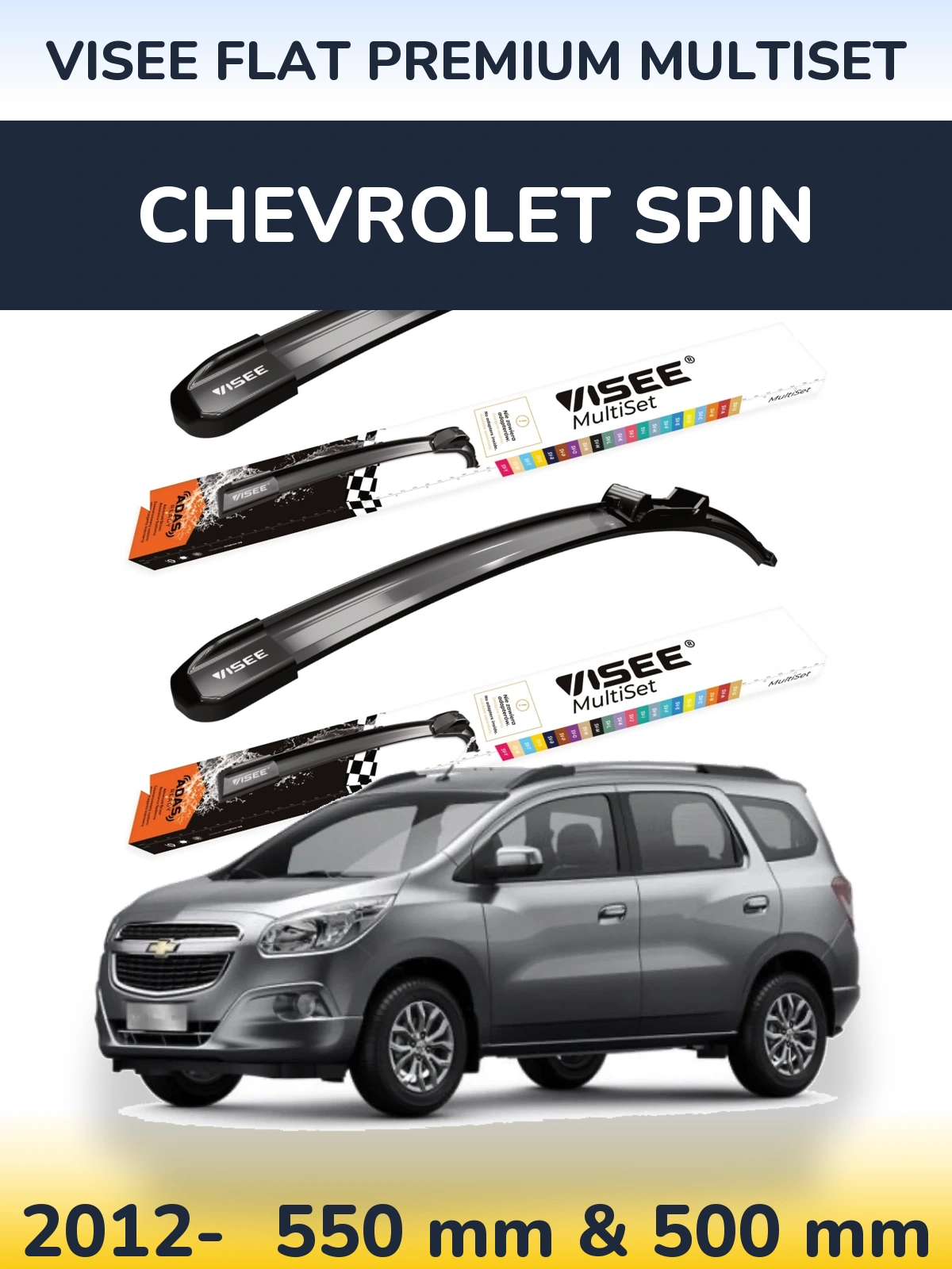 Sada předních stěračů VISEE FLAT PREMIUM MultiSet 550 a 500 mm pro Chevrolet Spin 2012-2026