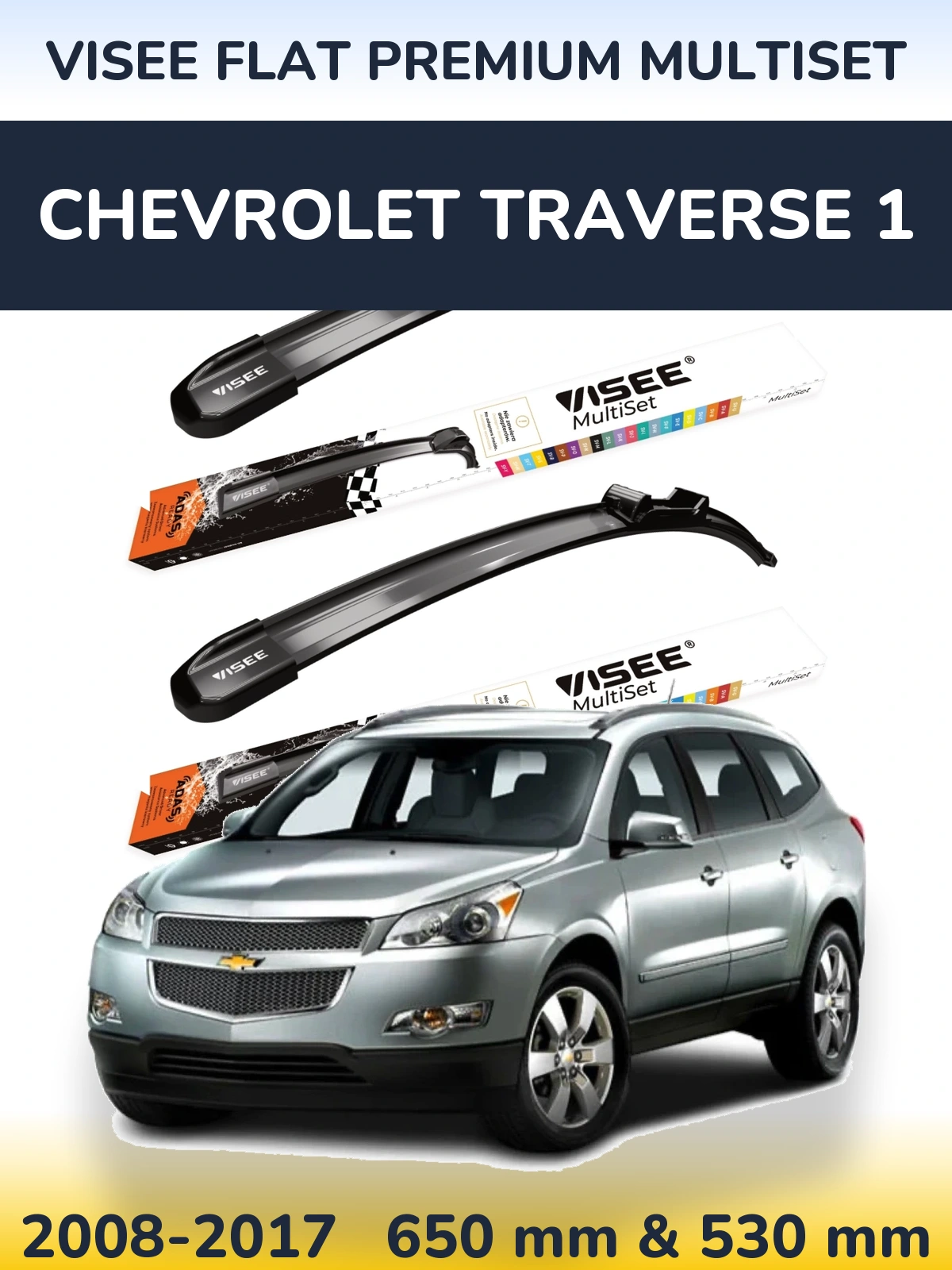 Sada předních stěračů VISEE FLAT PREMIUM MultiSet 650 a 530 mm pro Chevrolet Traverse 1 2008-2017