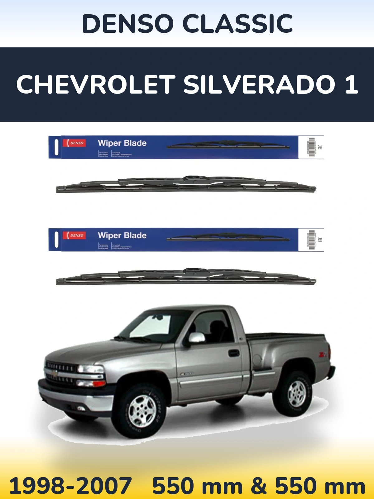 Sada předních stěračů Denso Classic 550 a 550 mm pro Chevrolet Silverado 1 1998-2007