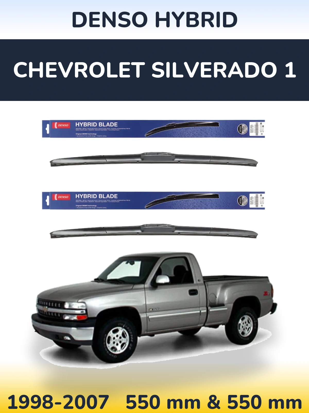 Sada předních stěračů Denso Hybrid 550 a 550 mm pro Chevrolet Silverado 1 1998-2007