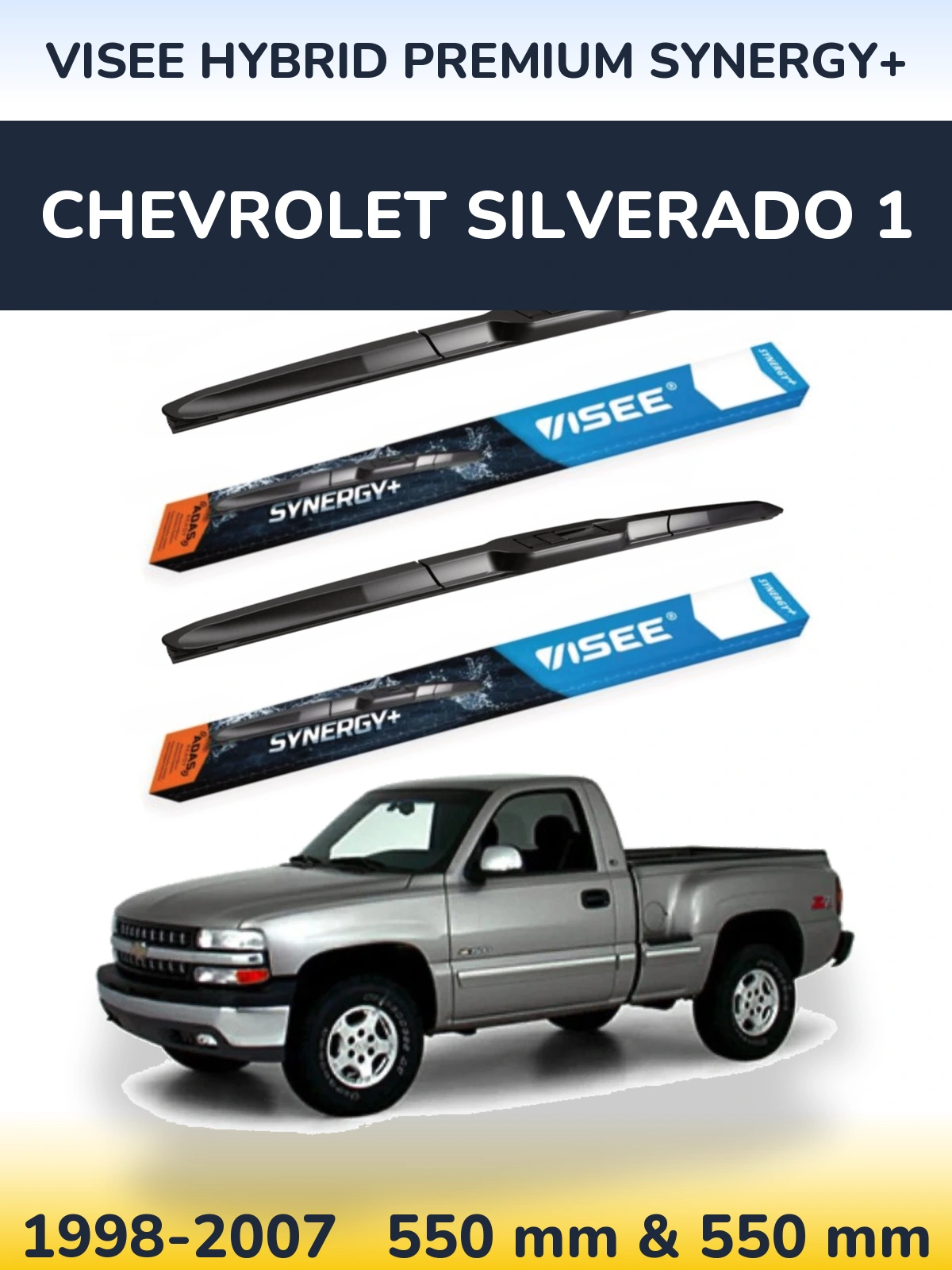 Sada předních stěračů VISEE HYBRID PREMIUM SYNERGY+ 550 a 550 mm pro Chevrolet Silverado 1 1998-2007